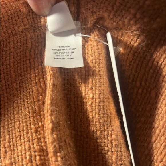 NWT Hooded Poncho Kimono coastal Beachey open raw hem fringe OS rust orange - Picture 4 of 8